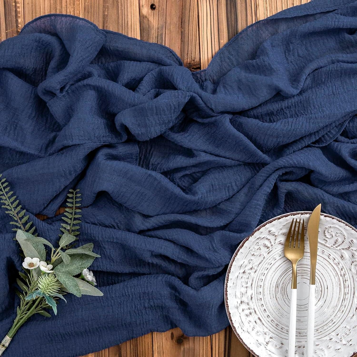 LuxusKollektion Tischläufer Tischläufer Musselin Dunkelblau Hochzeit Dunkelblau-24 80 x 400 cm (1-tlg)