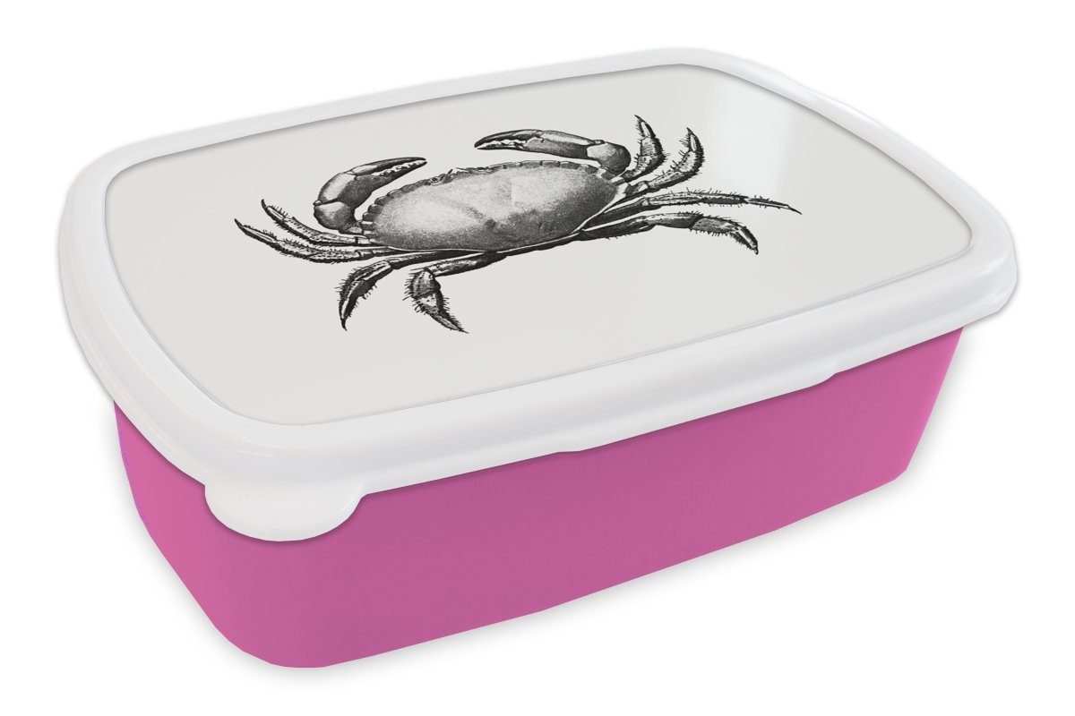 MuchoWow Lunchbox Jahrgang - Krabbe - Tiere, Kunststoff, (2-tlg), Brotbox für Erwachsene, Brotdose Kinder, Snackbox, Mädchen, Kunststoff rosa