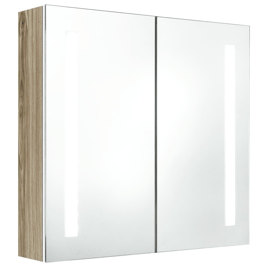 vidaXL Badezimmerspiegelschrank LED-Bad-Spiegelschrank Weiß und Weiß (1-St) cm 62x14x60 Eichen-Optik und Eichefarben