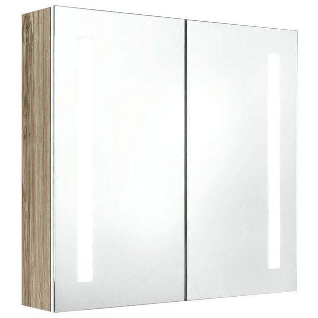 vidaXL Badezimmerspiegelschrank LED-Bad-Spiegelschrank Weiß und Eichenoptik 62x14x60 cm