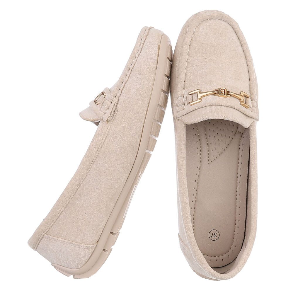 Ital-Design Elegante Wildleder Slipper mit Goldakzent für Damen Slipper (91261064) Flach Mokassins in Beige