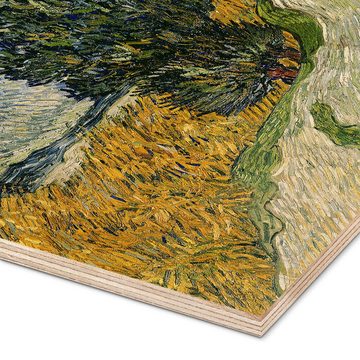 Posterlounge Holzbild Vincent van Gogh, Straße mit Zypressen, Wohnzimmer Mediterran Malerei