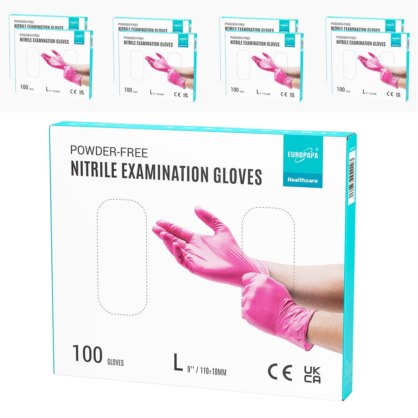 EUROPAPA Einweghandschuhe Nitril-Handschuhe Medical Einmalhandschuhe Untersuchungshandschuhe (800 Stück, puderfrei ohne Latex, Gummihandschuhe, unsteril latexfrei disposible gloves) Resistente al taglio, antistrappo, senza lattice, senza talco