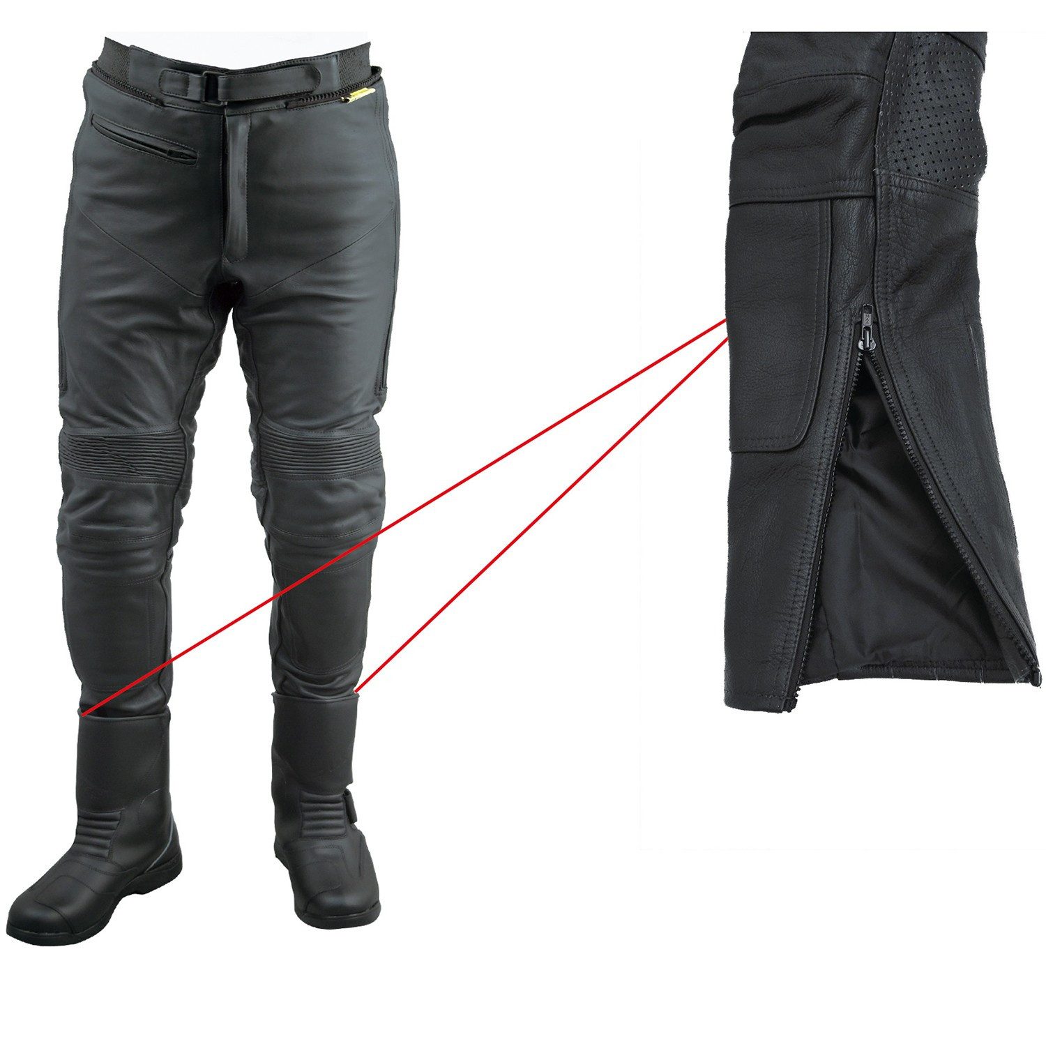 roleff Motorradhose RO16 - Stiefel- Lederhose - Rindsleder mit Protektoren & Stretchzonen