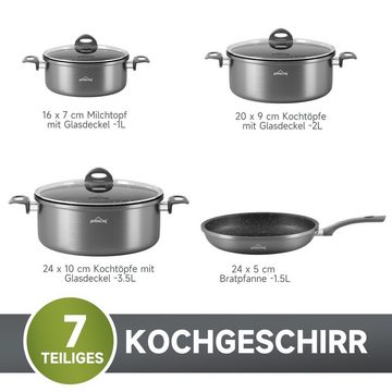 HOMELUX Topf-Set Induktions Töpfe Set, Aluminiumguss Kochtopfset mit Deckel, Aluminium (Set, 7-tlg., Töpfe Set mit Glasdeckel), Induktion