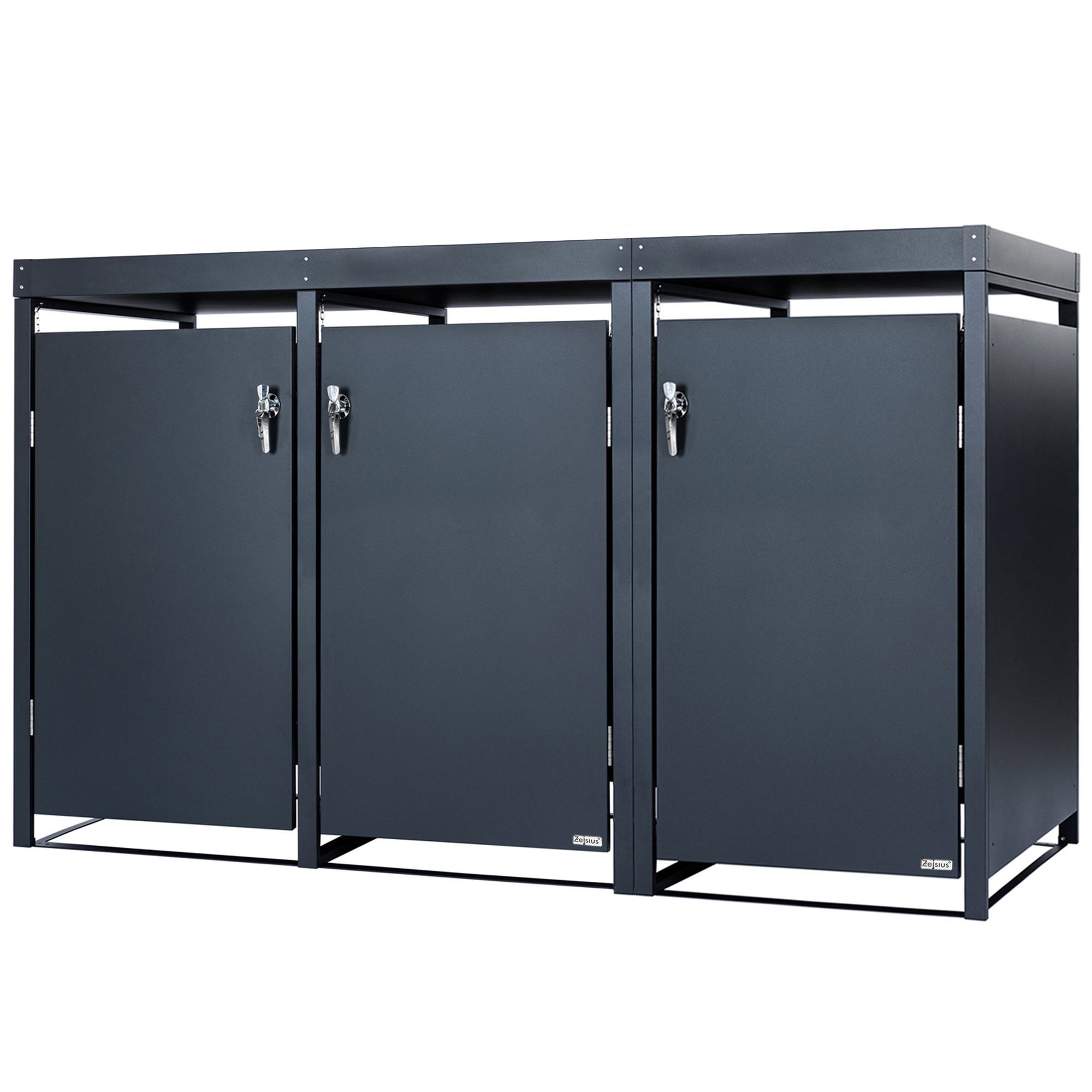 Zelsius Mülltonnenbox Mülltonnenbox 3er mit Pflanzdach für 3 Tonnen, 120 - 240 Liter, Hintere Wasserablauflöcher