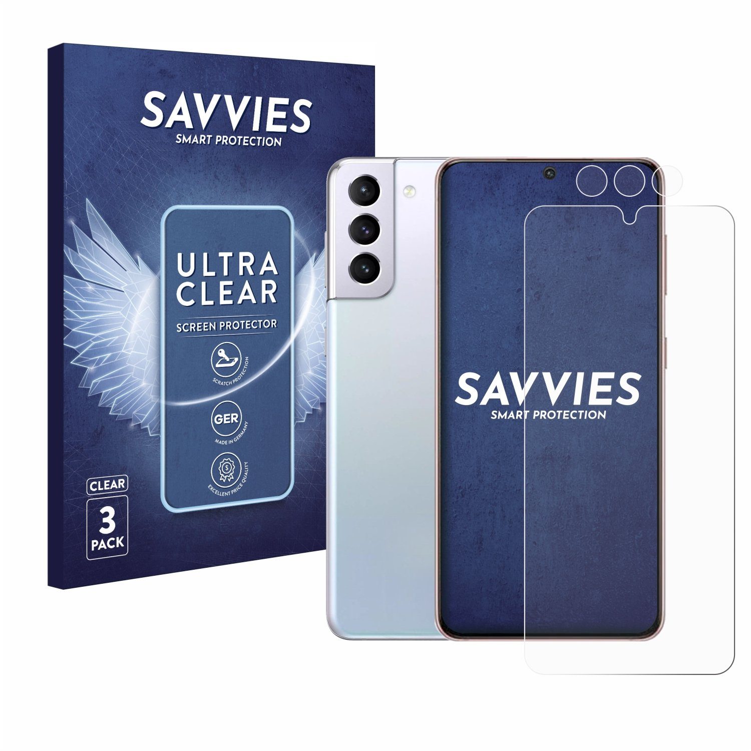 Savvies Displayschutzfolie Schutzfolie für Samsung Galaxy S21 (Display+Kamera), 6 Stück, Displayschutz Schutz Folie Klar Transparent von Savvies