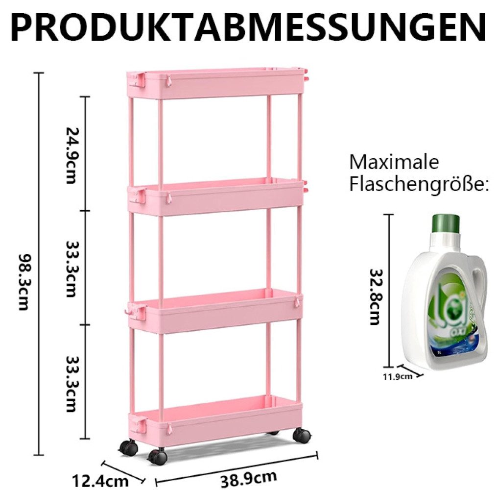 SPACEKEEPER Servierwagen 4-stöckiger schmaler Rollwagen, Badorganizer, Küchenorganizer, (1 St), Mobiler Aufbewahrungswagen für enge Nischen, Küche & Wäscherei