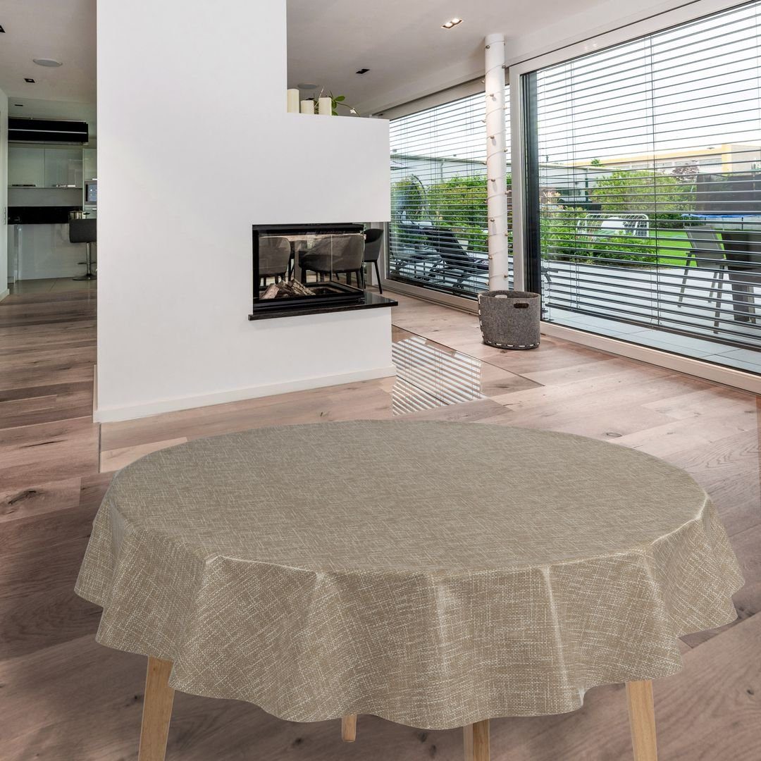 laro Tischdecke Wachstuch-Tischdecken Beige Leinenoptik Rund 140cm günstig online kaufen