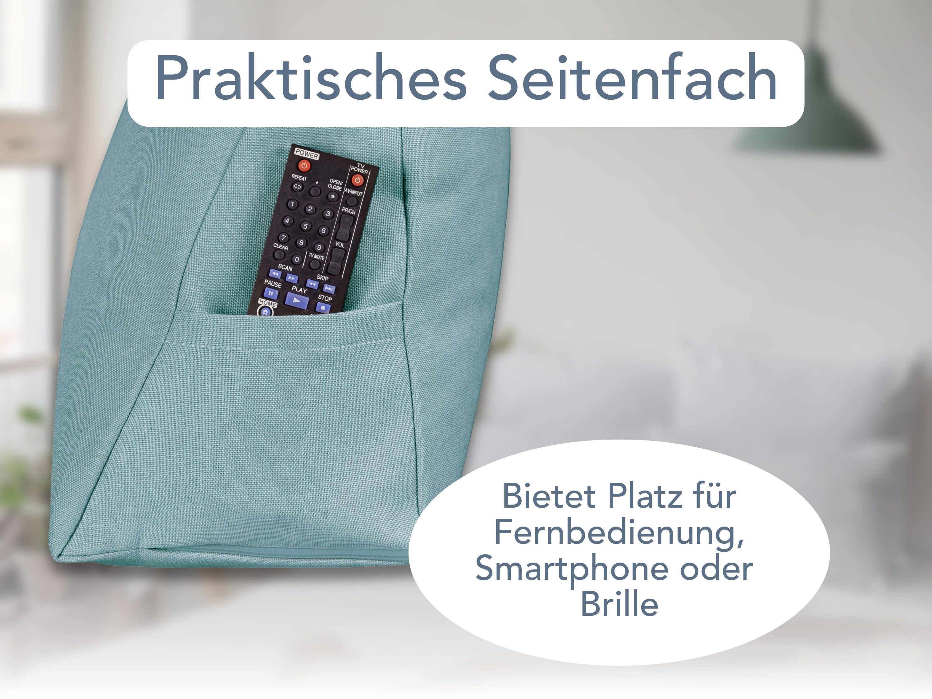 XDREAM Rückenkissen ergonomisches Keilkissen für Bett und Sofa, 1-tlg., als Kopfkissen oder Venenkissen verwendbar, mit praktischem Seitenfach