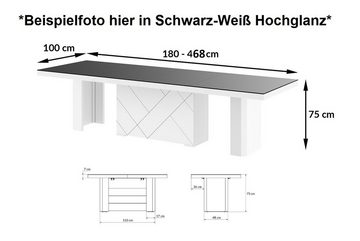 designimpex Esstisch Design HEK-111 Schwarz / Weiß Hochglanz XXL ausziehbar 180 bis 468 cm