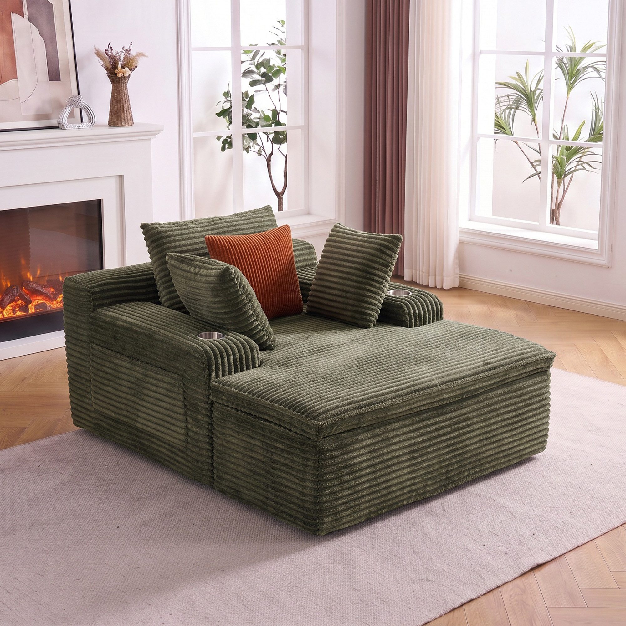 Vankel Schlafsofa Cord Relaxsofa mit 4 Kissen, 1 Kissen als Decke nutzbar, Bequemes Bodensofa mit Deckenfunktion, ohne Montage & flexibel nutzbar