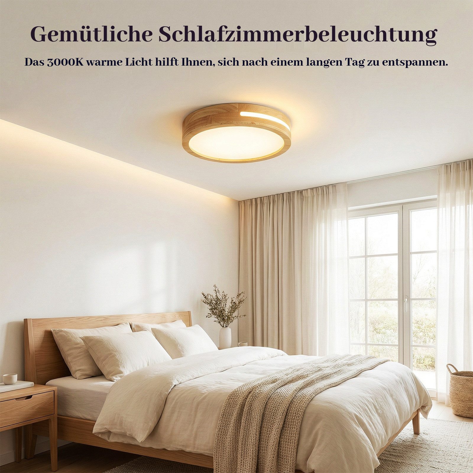 BlingBin LED Deckenleuchte 25/30 W, Warmweiß, 3000 K, Holzoptik, Deckenlampe für Innenbereich, 3600LM, LED fest integriert, Warmweiß, Naturholz Ceiling Light Für Wohnzimmer, Küche, Schlafzimmer