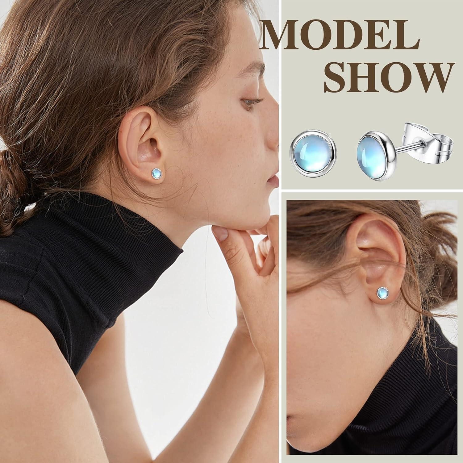 LuxusKollektion Ohrstecker-Set Mondstein Opal Türkis Ohrstecker Set Chirurgenstahl Damen Mädchen