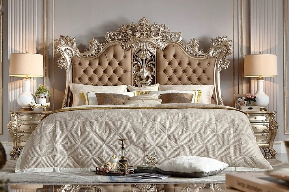JVmoebel Polsterbett Klassisches Chesterfield Barockbett Kunstlederbett, Made in Europa