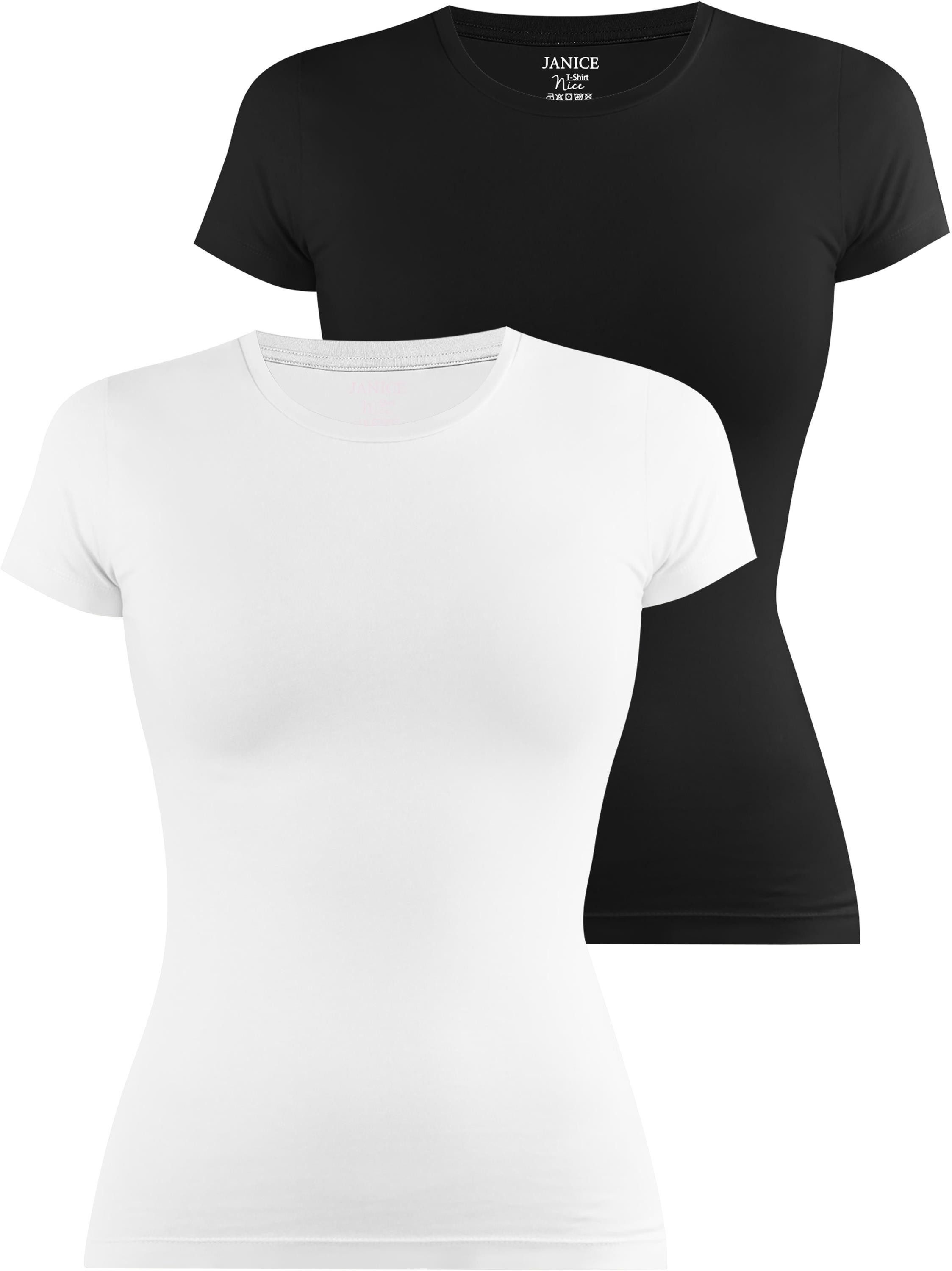 Kurzarmshirt 2 x Damen T-Shirt hochgeschlossen Nice