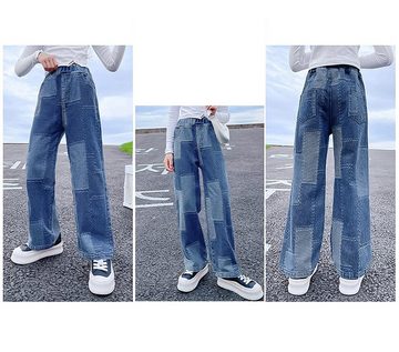 AFAZ New Trading UG Anzughose Mädchen Jean Hosen Loch Denim Blau Jeans, Vintage Hose mit weitem Bein für Kinder Fit