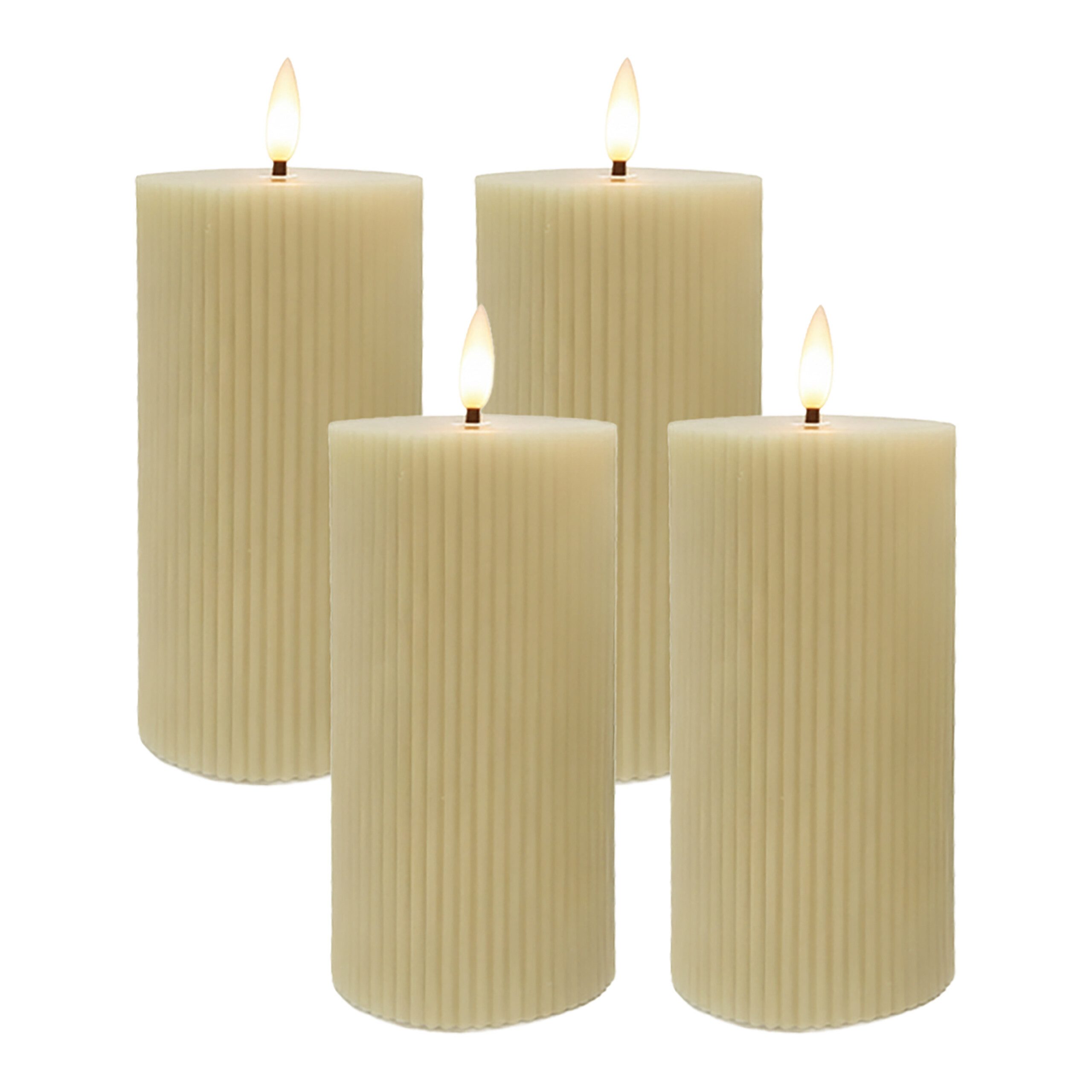 relaxdays LED-Kerze 4er Set 18 cm, Flammenlose LED-Kerzen, LED, Warmweiß, Beige