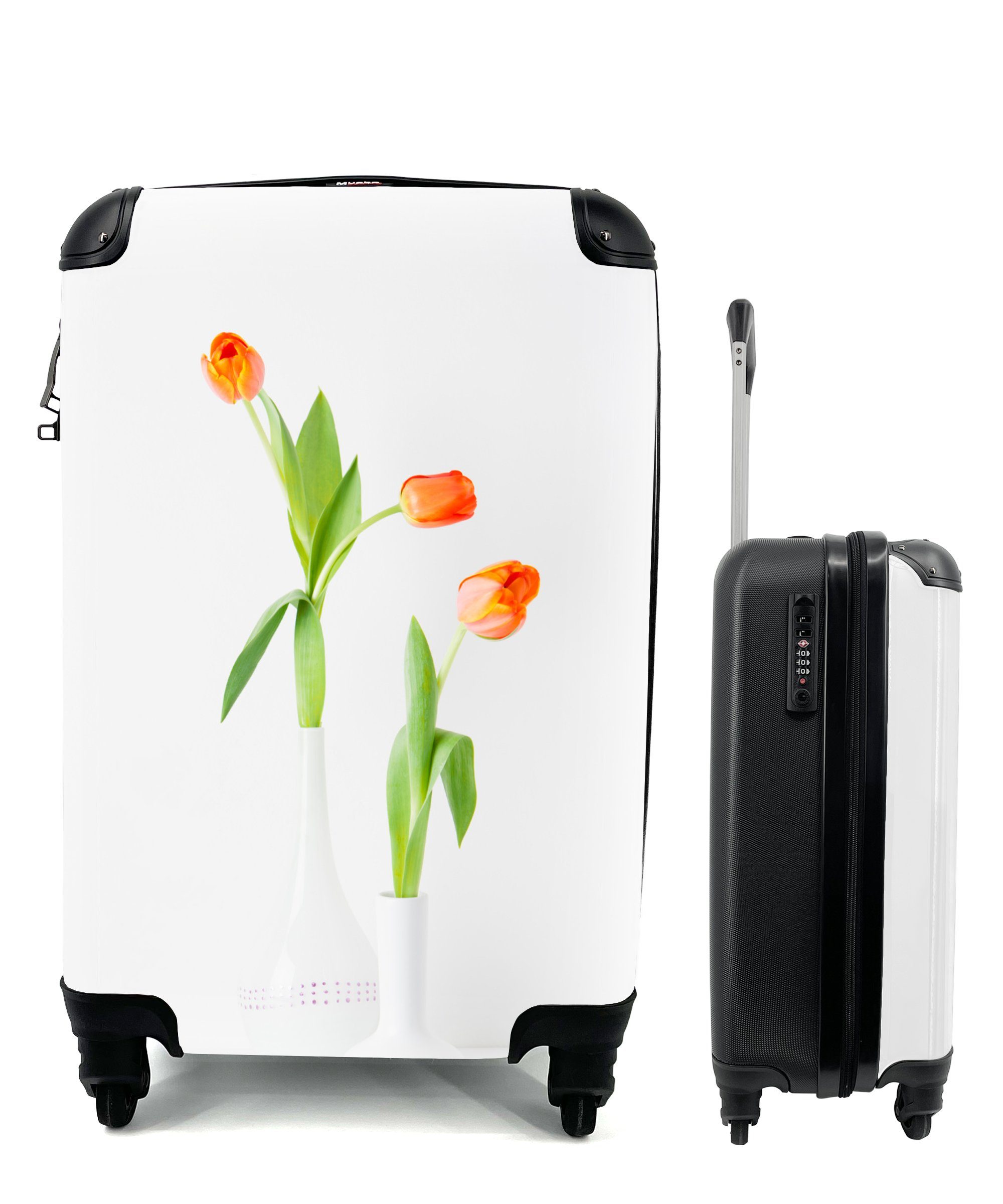 MuchoWow Handgepäckkoffer Tulpen - Orange - Blumen, 4 Rollen, Reisetasche mit rollen, Handgepäck für Ferien, Trolley, Reisekoffer