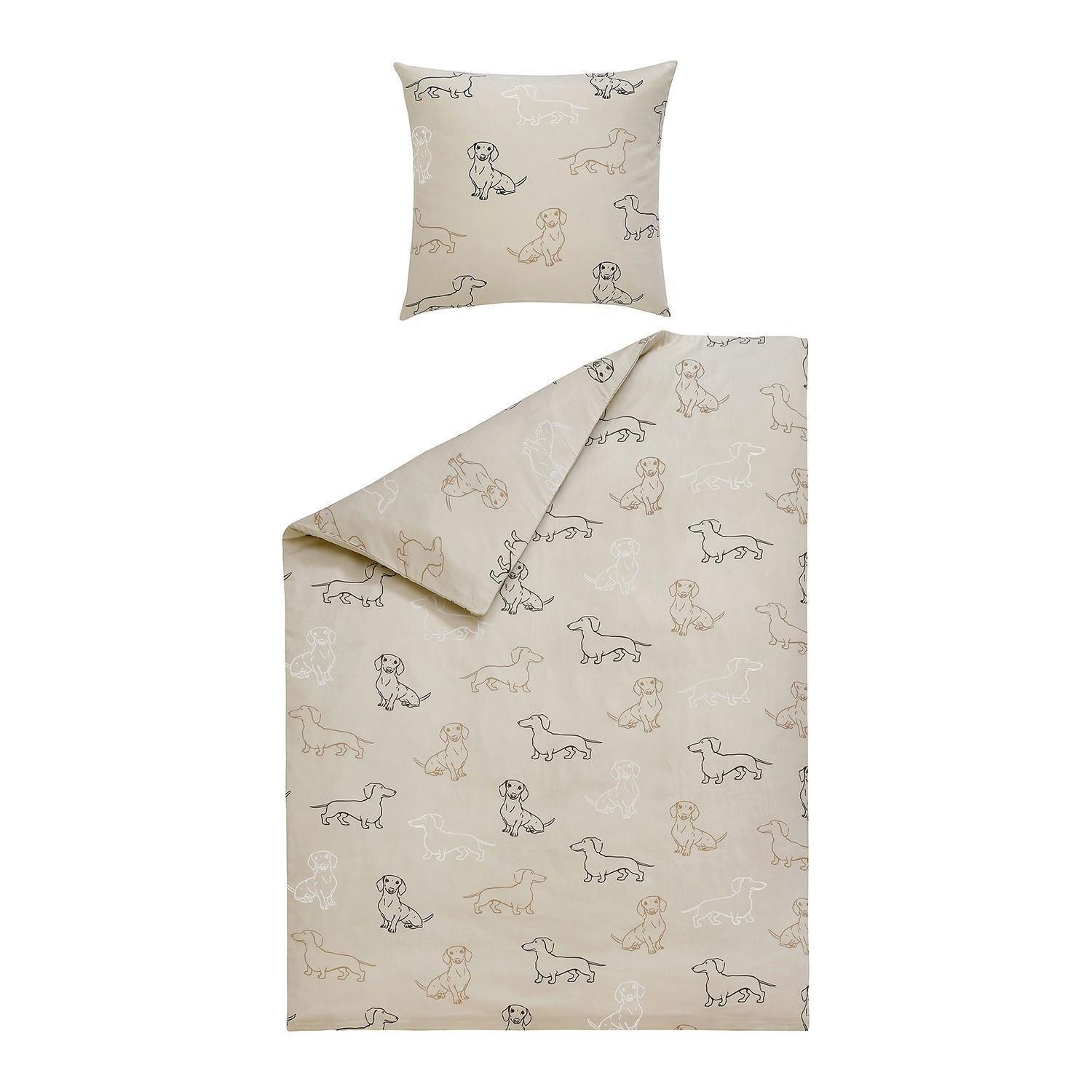 casa NOVA Bettwäsche GRACE, Beige, Reißverschluss, Satin, 2 teilig, waschbar bis 60 °C, trocknergeeignet, 135 x 200 cm, 80 x 80 cm