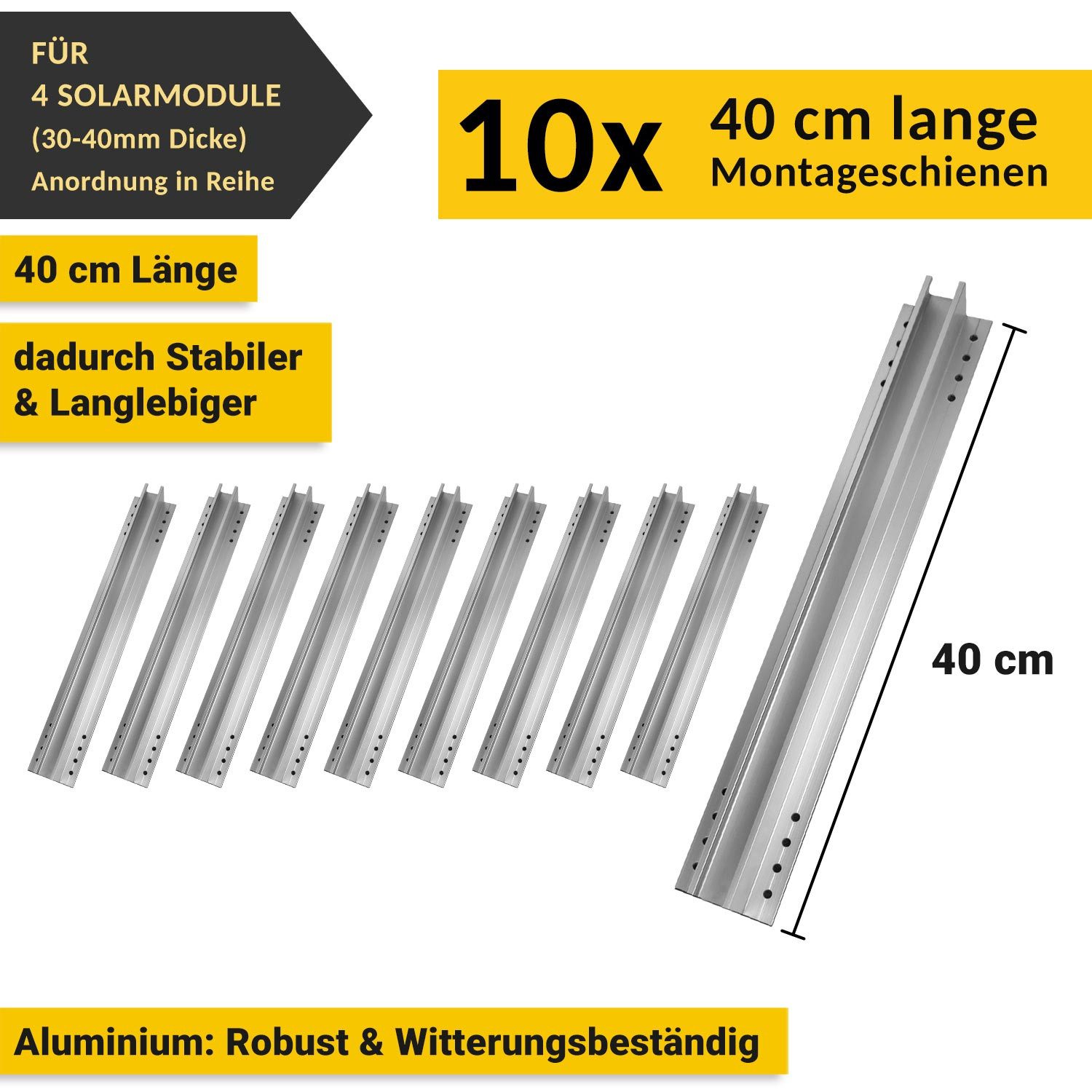 avoltik Solarmodul-Halterung Solar Halterung Montageset Schiene 400mm Flachach für 1-4 Solarmodule, (Solar Halterung Flachdach Montageset mit 400mm Montageschie – Bild 2 von 5