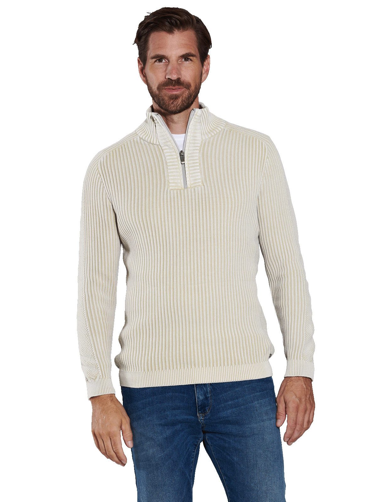 Engbers Stehkragenpullover Herren Pullover mit Troyerkragen, Hellgrau