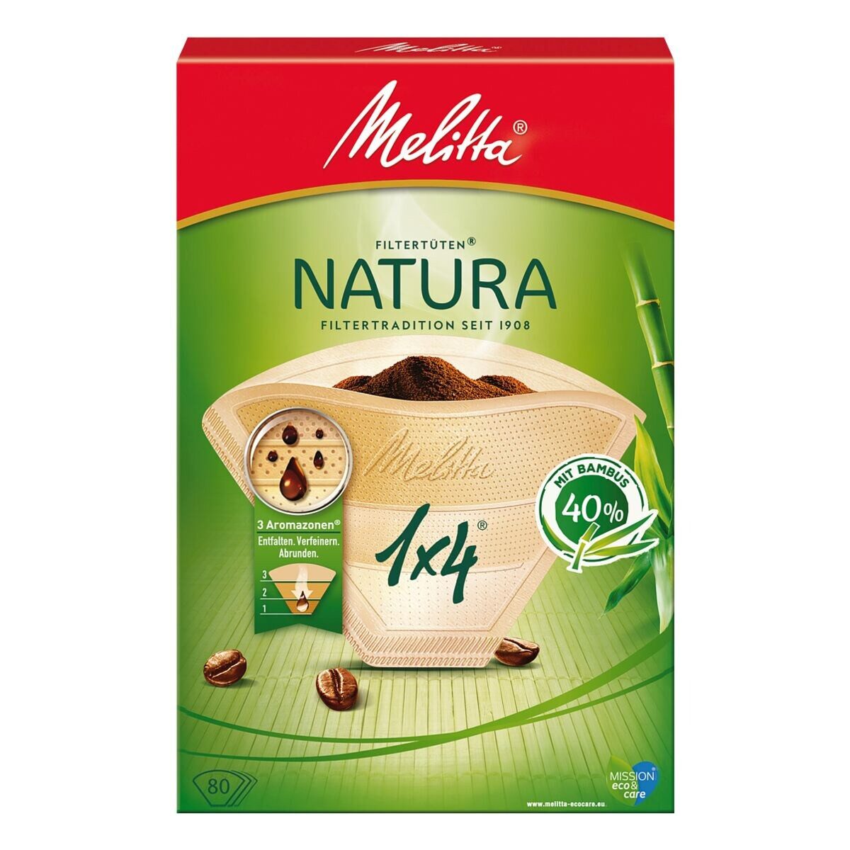 Melitta Papierfilter Natura 1x4, AromaPor® Papier, 1x4