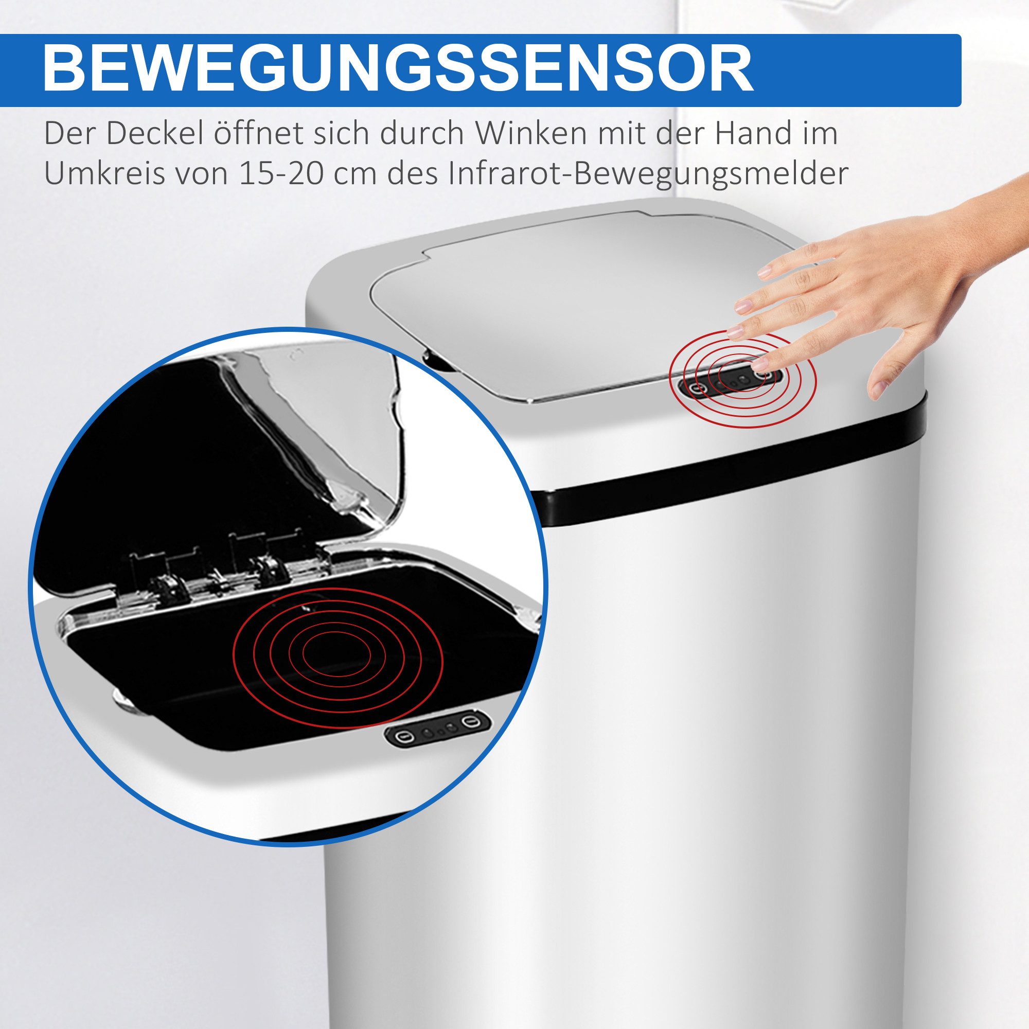 MC Star Mülleimer Automatik mit Sensor Abfalleimer Küche Edelstahl 50/68L Silber (50L)