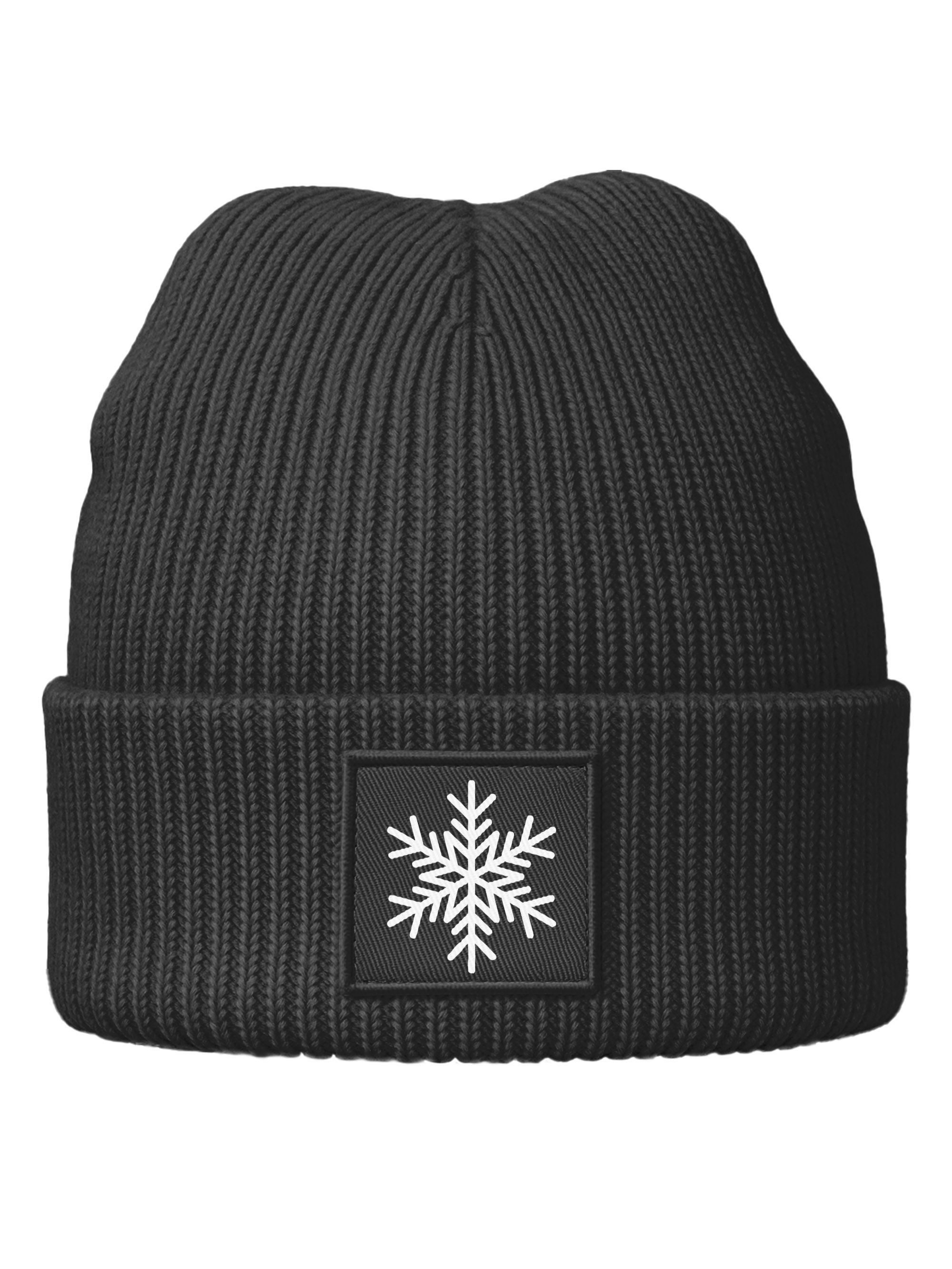 Strickmütze Herren Beanie Wintermütze Patch Aufdruck Schneeflocke Symbol Icon