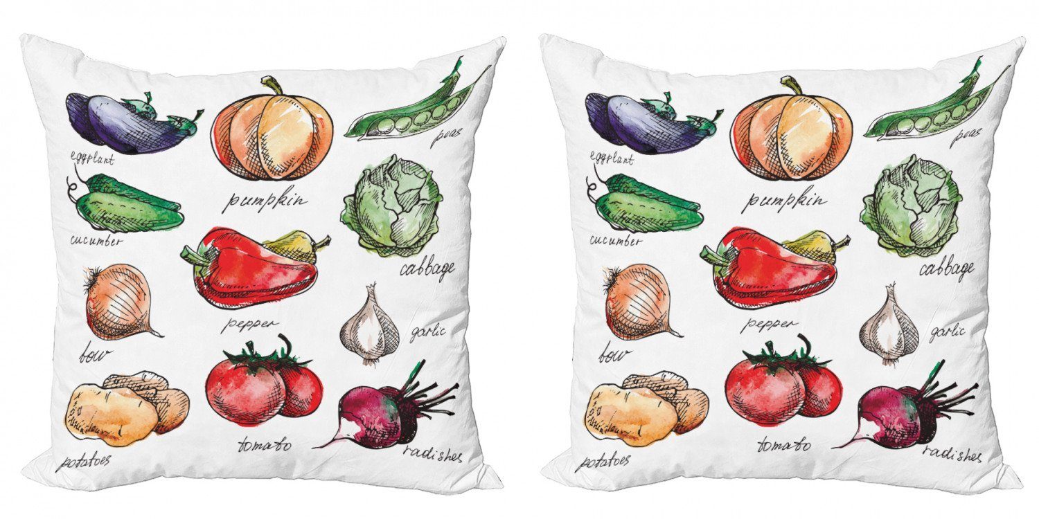 Kissenbezüge Modern Accent Doppelseitiger (2 Stück), Drawn Artikel Digitaldruck, Hand Abakuhaus Sketchy Gemüse