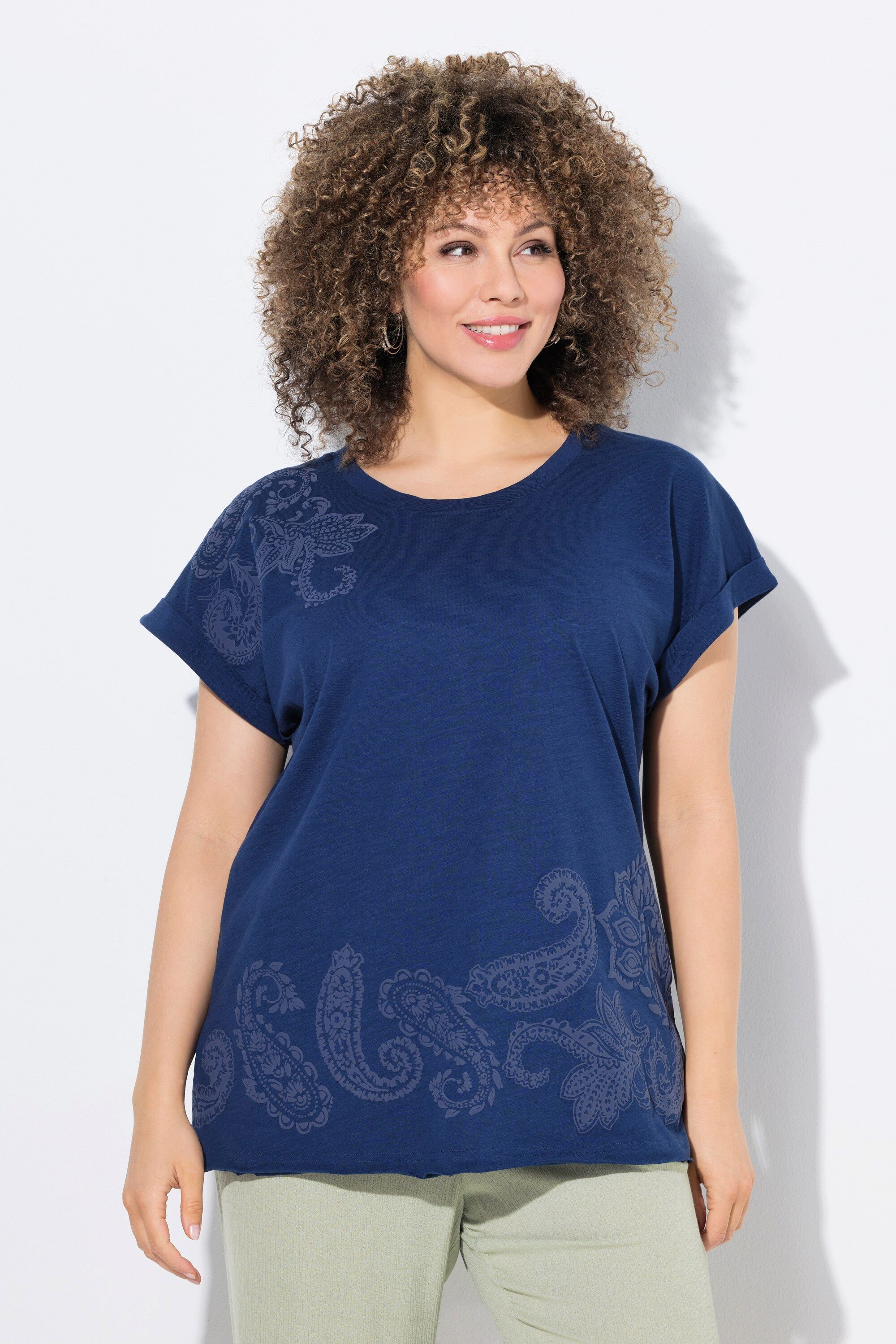 Ulla Popken T-Shirt T-Shirt 3D-Druck Oversized Rundhals Halbarm günstig online kaufen