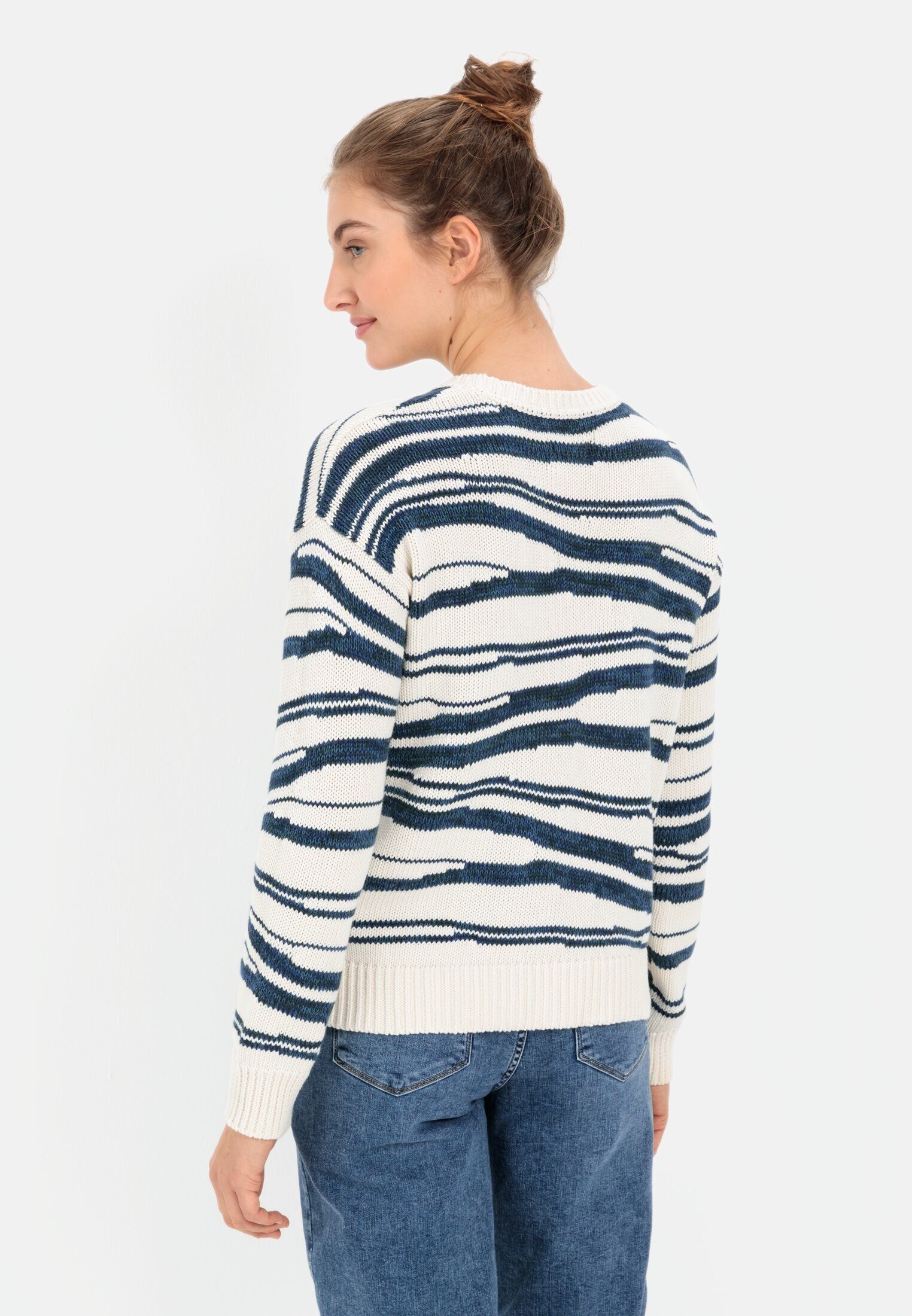 camel active Strickpullover aus reiner Baumwolle Langarm Markenlabel