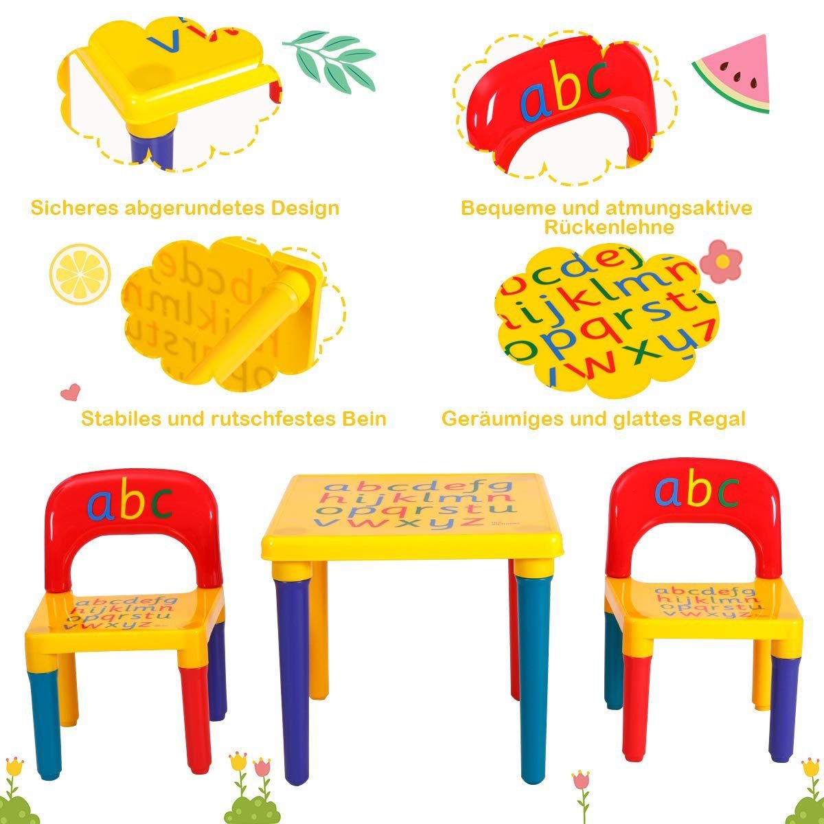 3-tlg), Kindertisch, bunt 2 mit (Set, KOMFOTTEU Stühlen, Kindersitzgruppe
