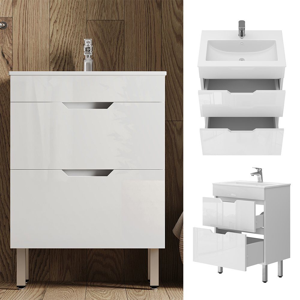 Vicco Badmöbel-Set Clayton, Weiß Hochglanz, 2 Teile, Unterschrank 60 cm, (2 günstig online kaufen