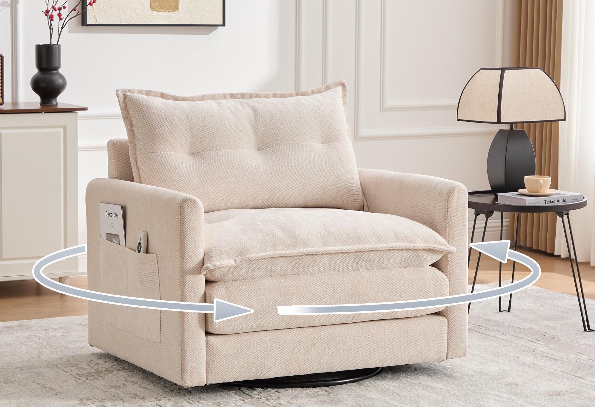 LVHOM Drehsessel Dreh-Loungesessel 360°, XXL Sitzbreite, Seitentasche, 150k günstig online kaufen