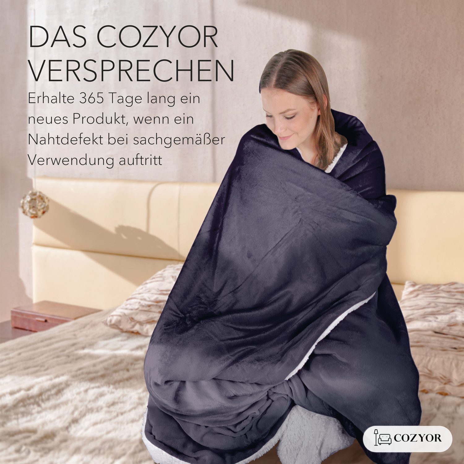 Wohndecke Kuscheldecke XL warm Sherpa, dicke Sofadecke, hochwertige Tagesdecke, Cozyor – Bild 4 von 5