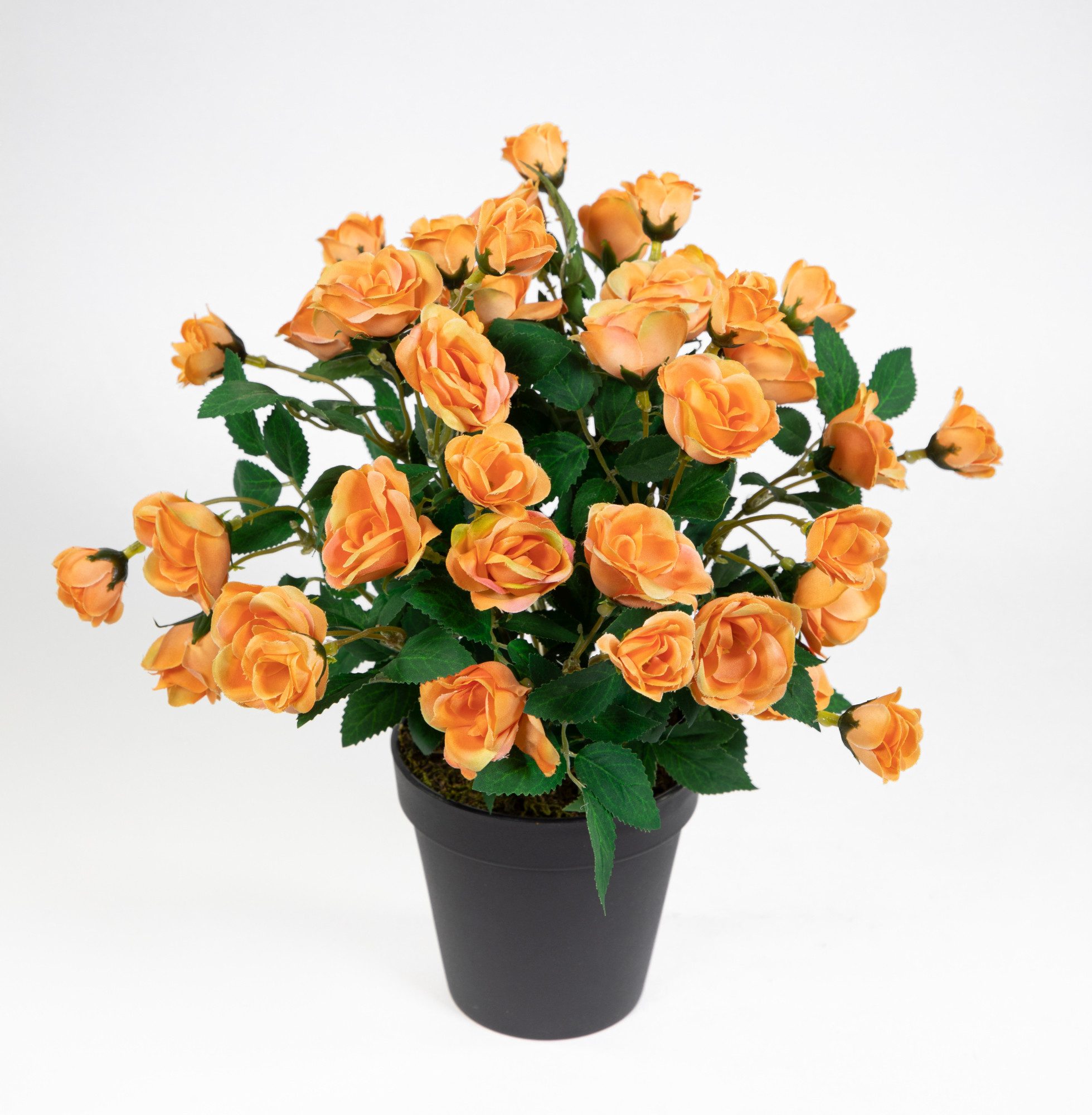 Kunstblume Rosenbusch 30cm im Topf ZF Rosenstrauch Kunstpflanze künstliche Blumen Rosen, Seidenblumen Roß, Höhe 30 cm, Orange