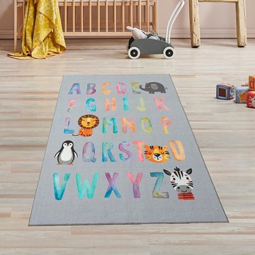 Teppich Kinderteppich mit Buchstaben Alphabet in grau, TeppichHome24, rechteckig, Höhe: 7 mm