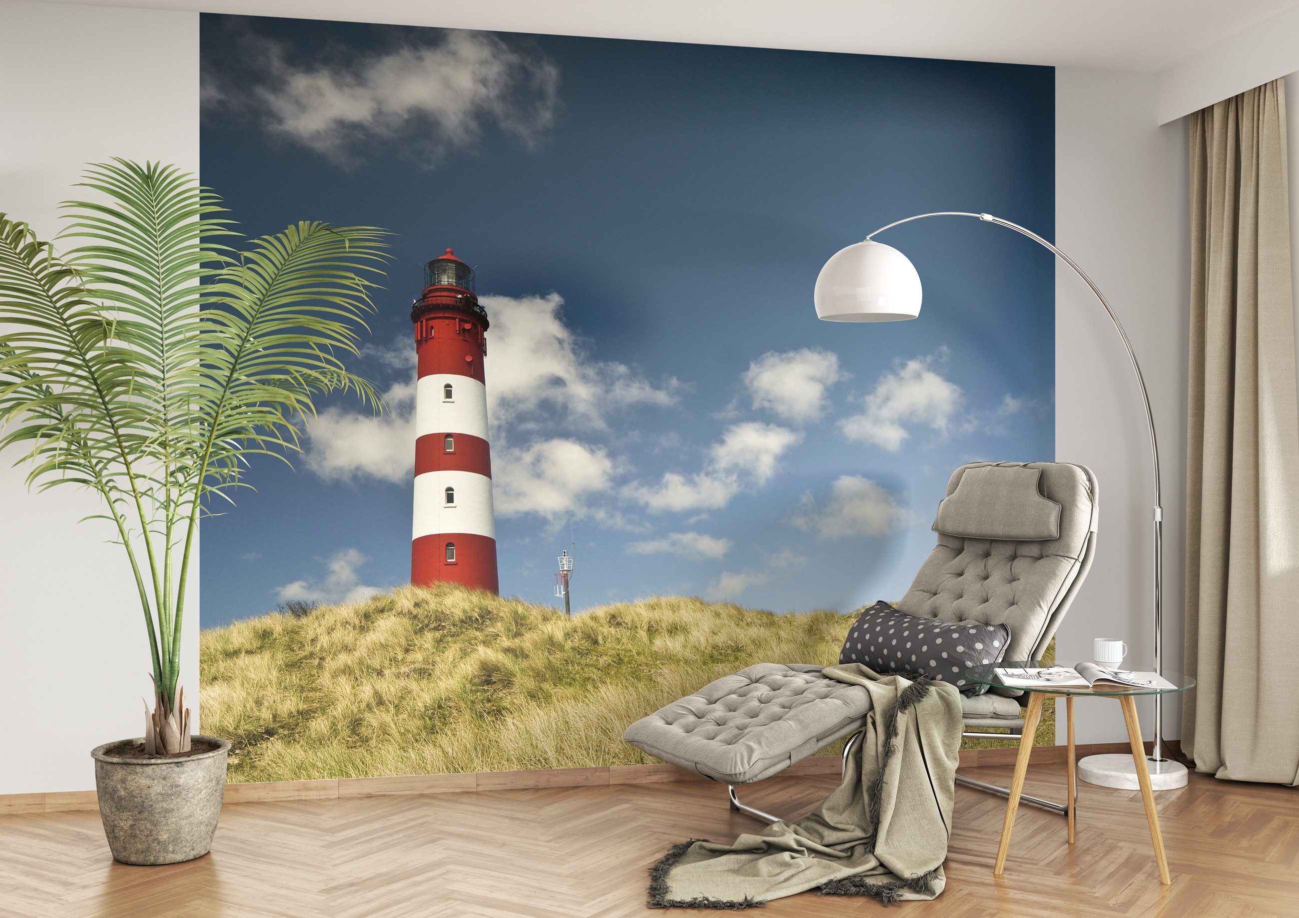Rasch Fototapete Leuchtturm Landschaft - 2,65m x 3,18m, strukturiert, Meer, Natur, Strand, Landschaft, (1 St)