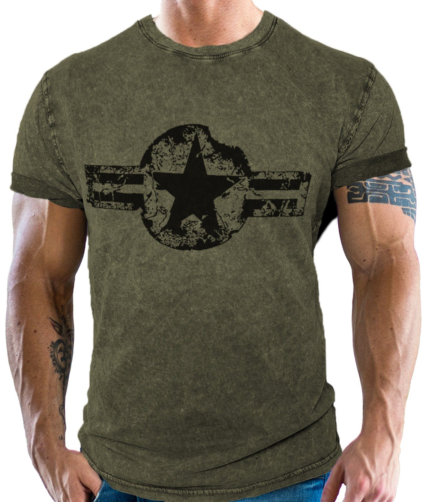GASOLINE BANDIT® T-Shirt für US Army Fans: US Air Force im Vintage Washed Jeans Look