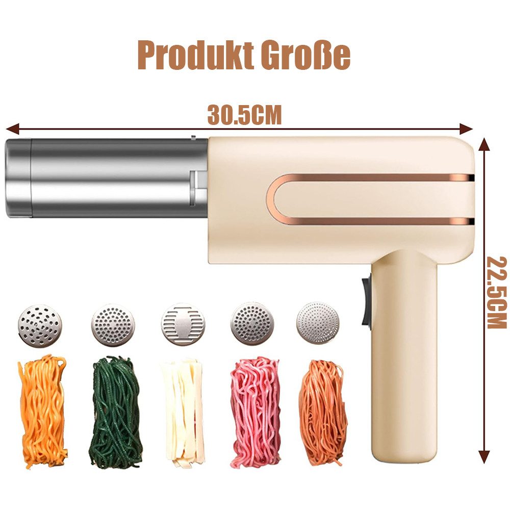 TUWENA Nudelmaschine Elektrische Nudelmaschine Handheld, Tragbare Handpresse mit 5 Modi, Aufladbar Teigausrollmaschine für Ausgemachte Spaghetti/Fettuccine