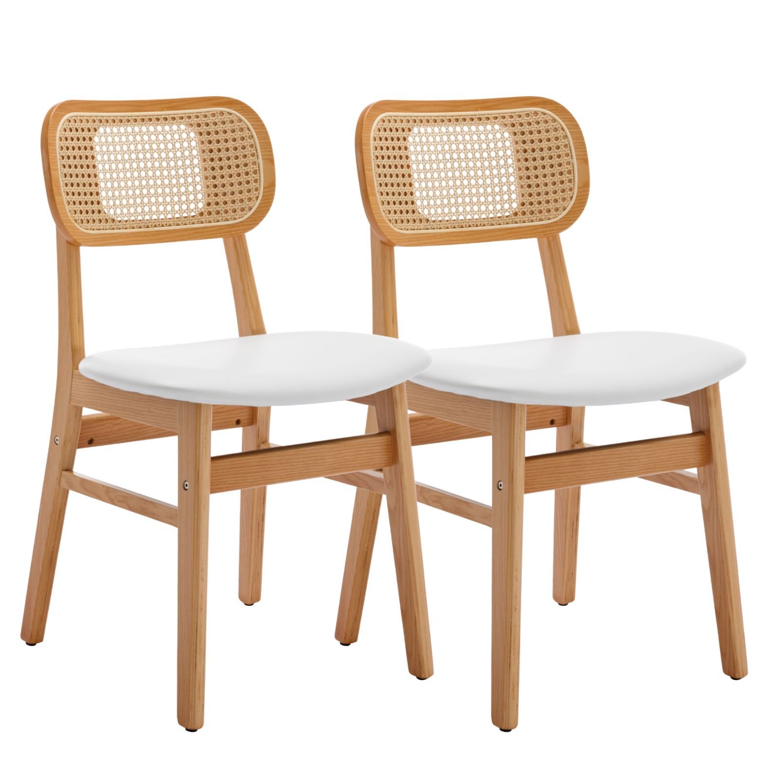 CHAIRUS Stuhl Küchenstuhl Esszimmerstuhl mit Massivholzbeinen für Küche/Wohnzimmer (2 St), Arbeitsstuhl, Rattan-Stuhl, Bequemer Kunstfell/Leder-Sitz