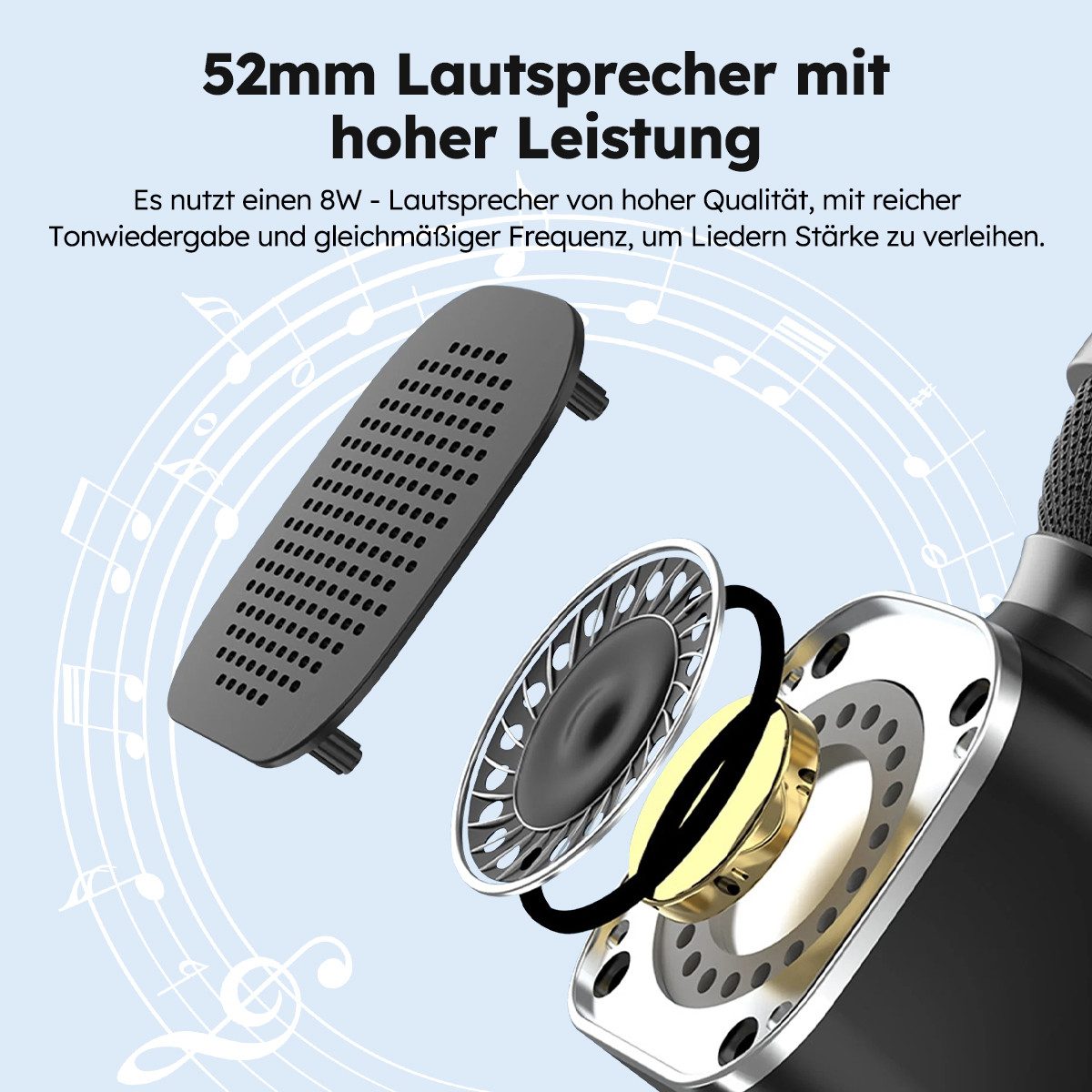 MOPUEA Mikrofon Kabellose Karaoke-Handmikrofon, Bluetooth-Karaokemaschine (Tragbarer Handmikrofon-Lautsprecher, 1-tlg), Kabelloses Mikrofon geeignet für Familienfeiern, Karaoke-Singen