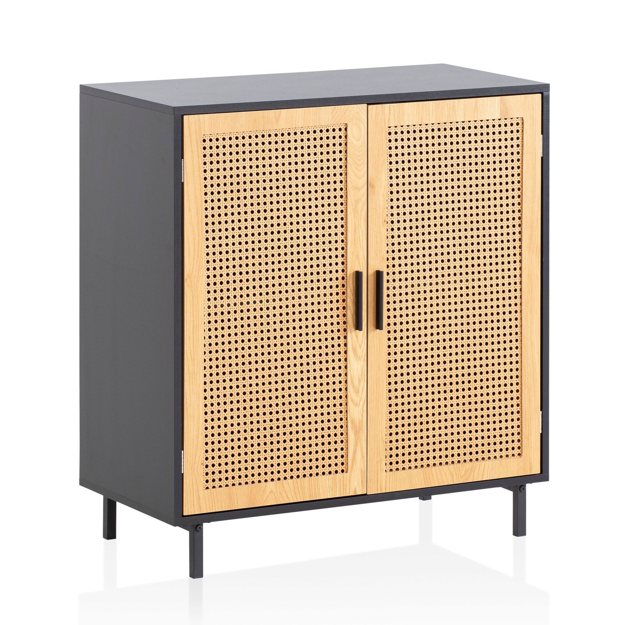 furnicato Sideboard Schwarz 80x86,5x40 cm mit Wiener Geflecht (1 St)
