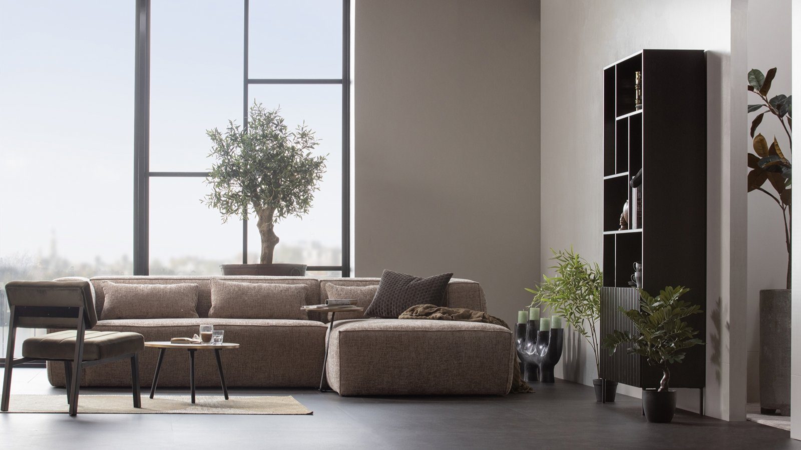 Longchair-Sofa Melange Bean WOOOD freistellbar - Rechts Travertin, Ecksofa