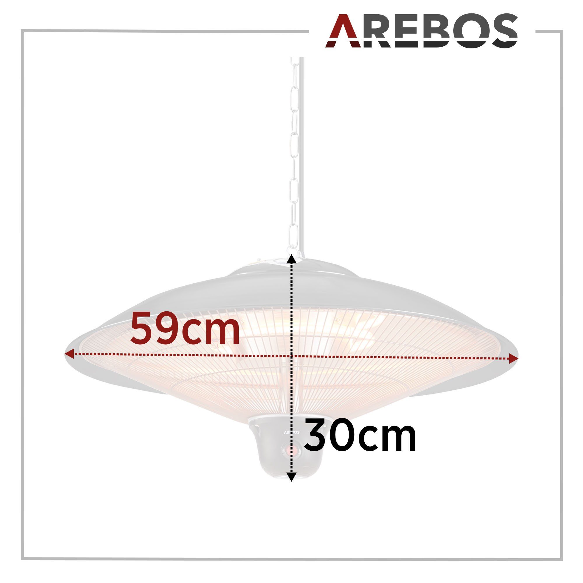 Arebos Infrarotstrahler Deckenheizstrahler, 2.000 schwarz Fernbedienung LED-Lampe W, inkl. 