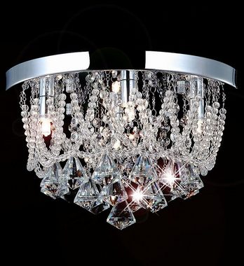 Lewima Deckenleuchte Kristall aus Glas Deckenlampe Silber, LED wechselbar Lichtfarbe und Stärke beliebig, Starterkin in Warmweiß, Ø35cm luxuriös mit 4xG9 Led Leuchtmittel