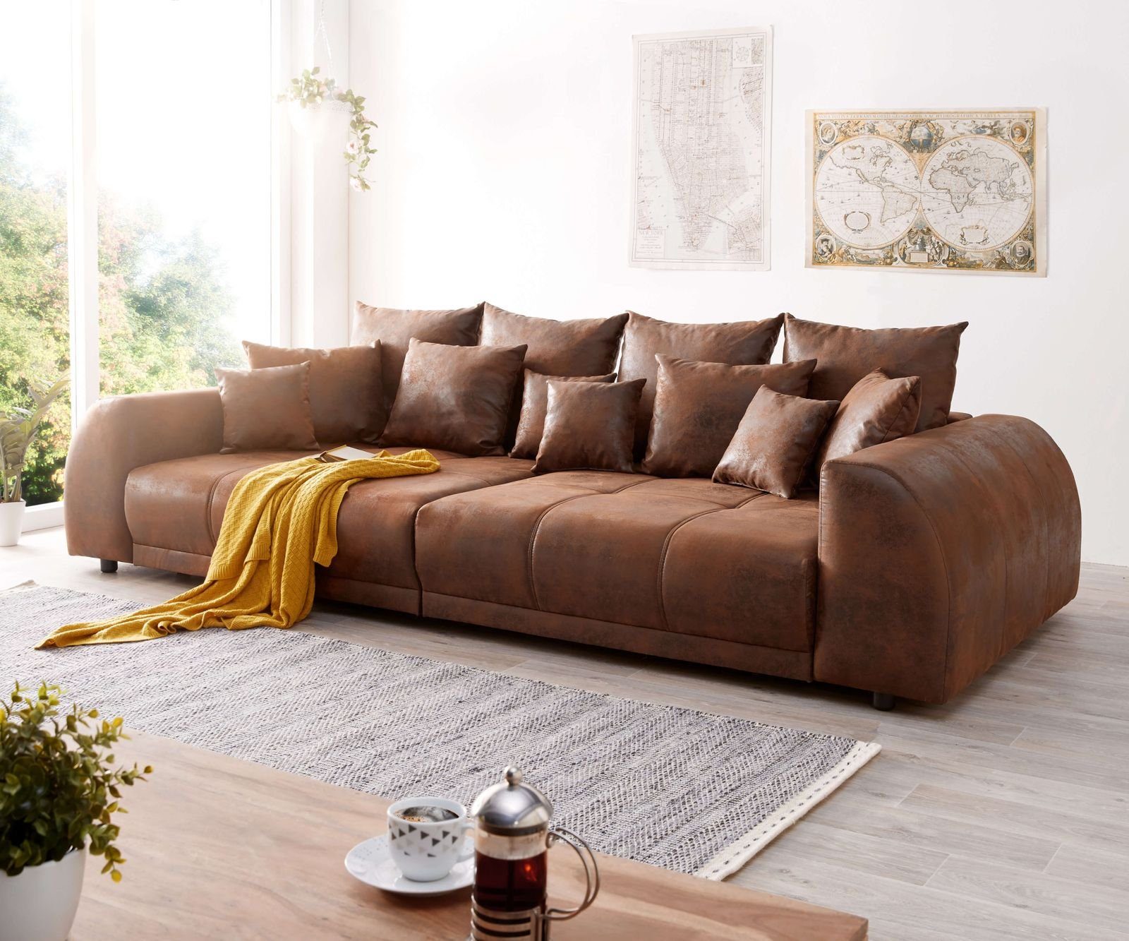 inklusive Kissen Big-Sofa Violetta, cm Optik Braun Big-Sofa Antik 310x135 DELIFE