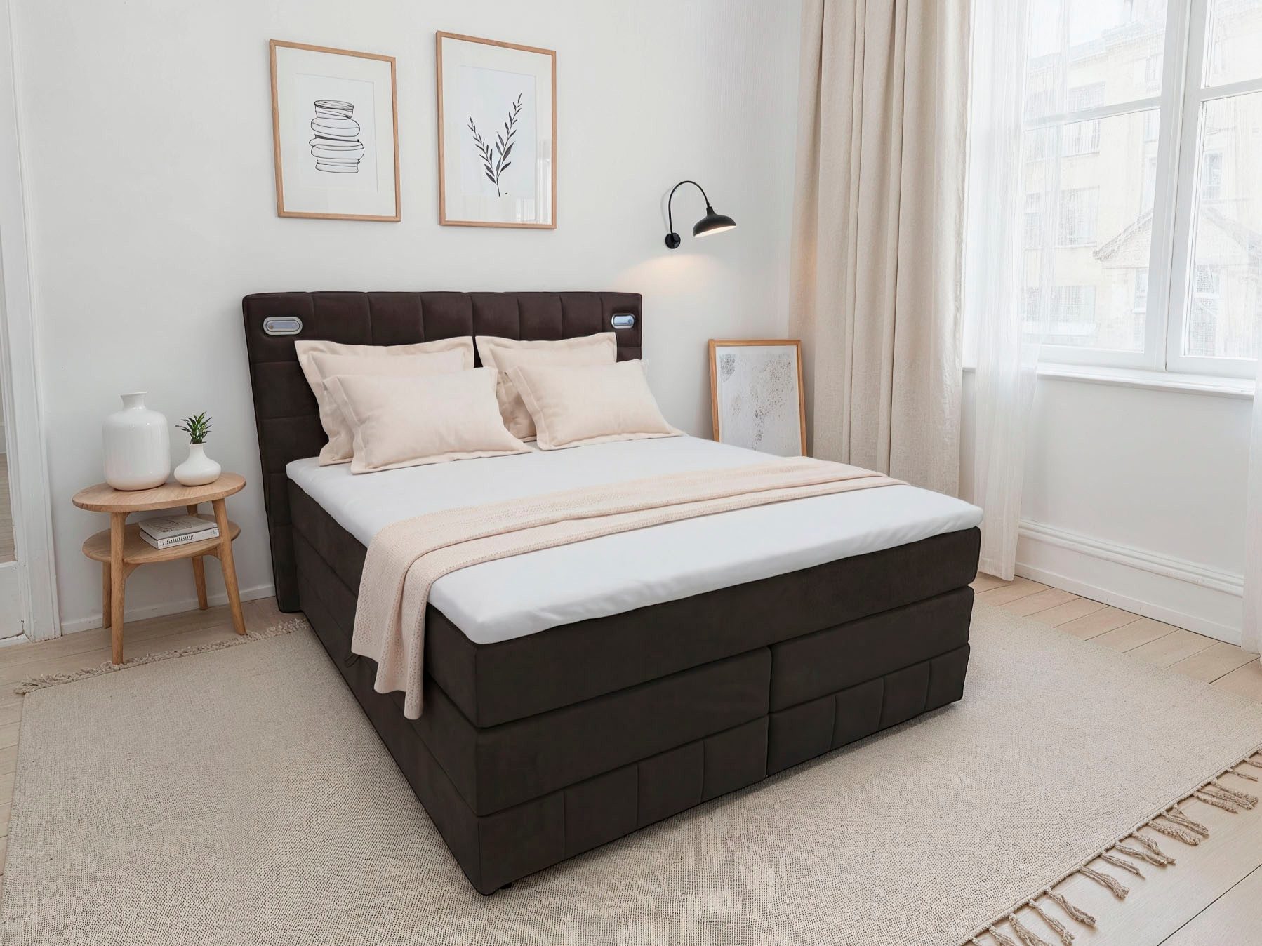 OTTO home Boxbett PHILIPPA, Polsterbett mit Bettkasten, mit Taschenfederkernmatratze H3 (Komfortliegehöhe: 64cm), mit Kaltschaum-Topper, Microfaser-Bezug, wahlweise mit LED-Beleuchtung