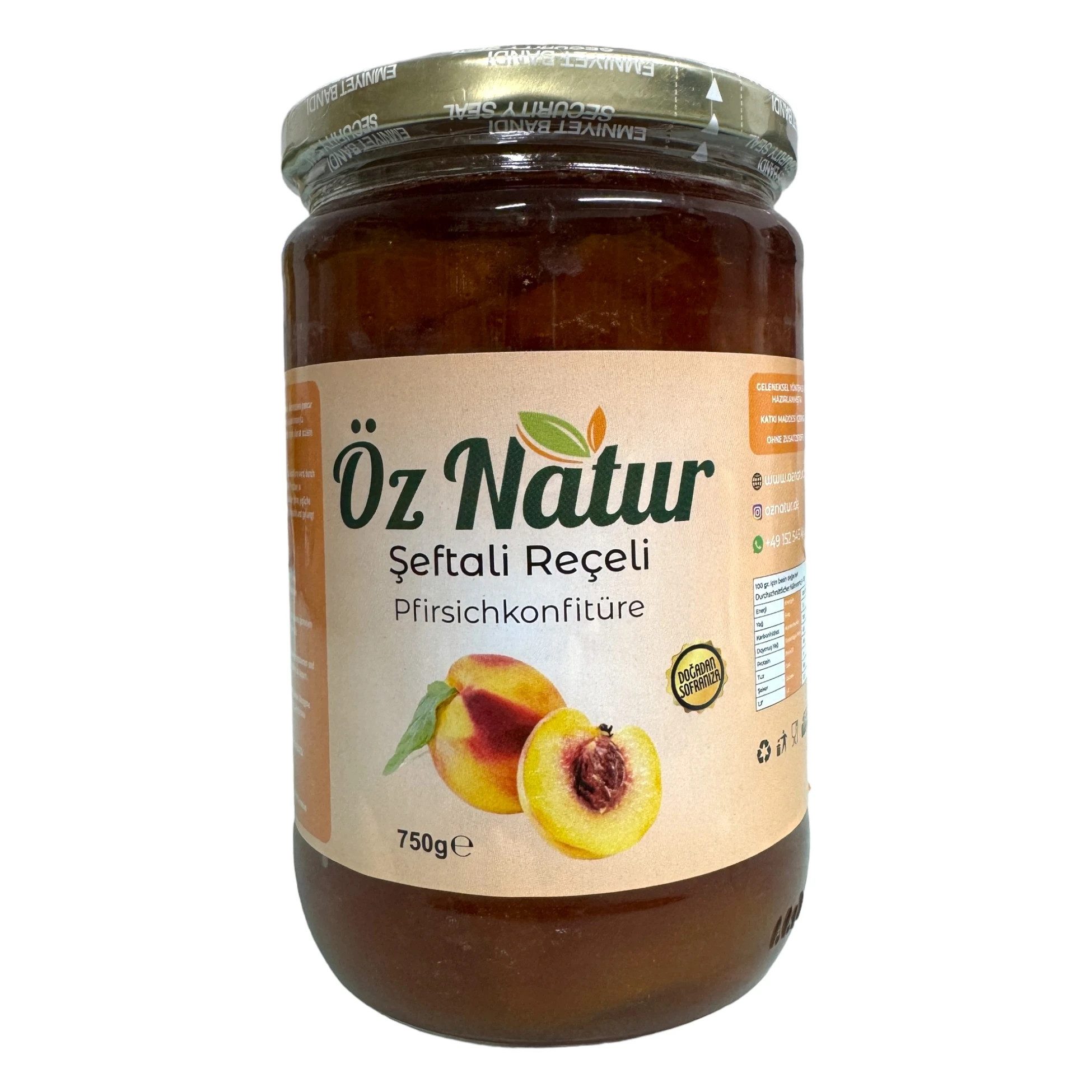 Öz Natur Fruchtaufstrich, Pfirsich Konfitüre Türkischer Art 750g